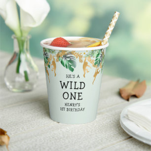 Gobelets En Papier Wild One Safari 1er Anniversaire Pastel Green Gold