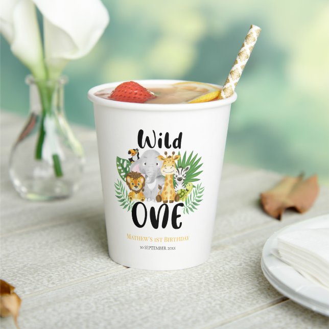 Gobelets En Papier Wild One Safari Jungle 1er anniversaire (Insitu)