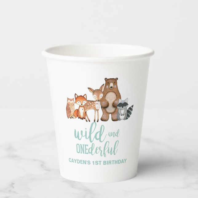 Gobelets En Papier Wild One Woodland Animal Birbtree Premier annivers (Recto)