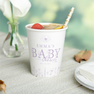 Gobelets En Papier Wildflower Baby Shower | Lavender Floral Paper Cup