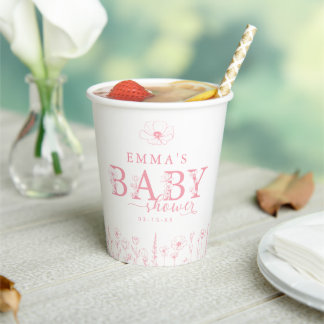 Gobelets En Papier Wildflower Baby Shower | Pink Floral Paper Cup