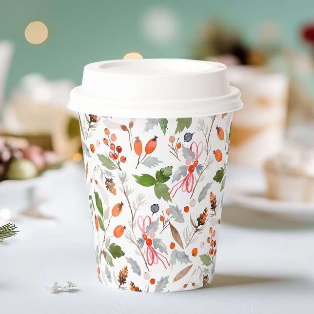 Gobelets En Papier Winter Botanical Berries & Foliage Holiday  (Créateur téléchargé)