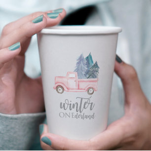 Gobelets En Papier Winter Onederland Premier anniversaire camion rose