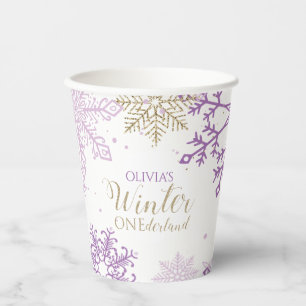 Gobelets En Papier Winter Onederland premier anniversaire or pourpre