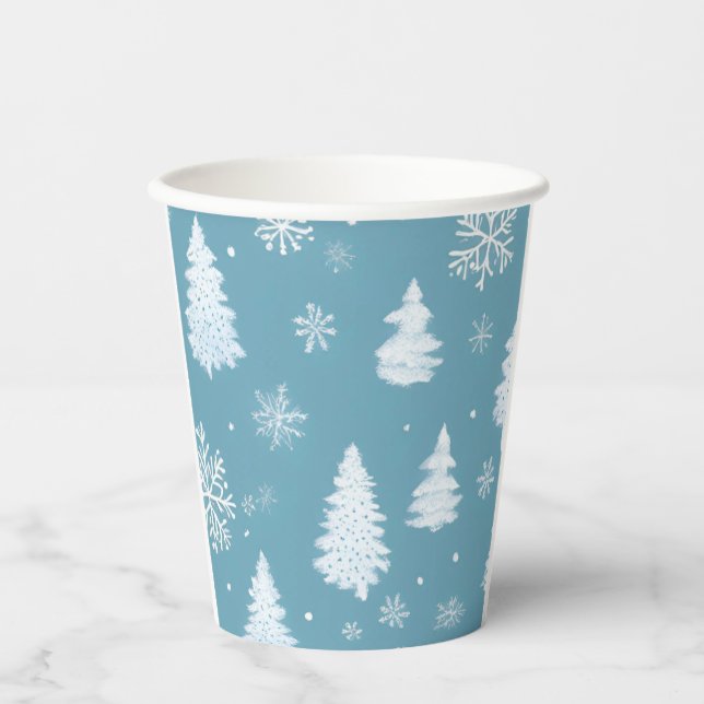Gobelets En Papier Winter Wonderland Snowflakes & Tree Paper cup (Recto)