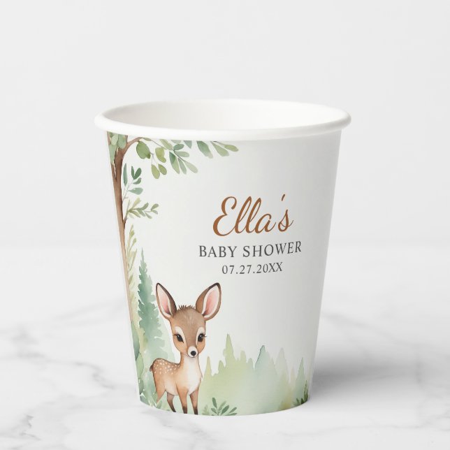 Gobelets En Papier Woodland Deer Neutral Baby Shower Paper Cup (Recto)