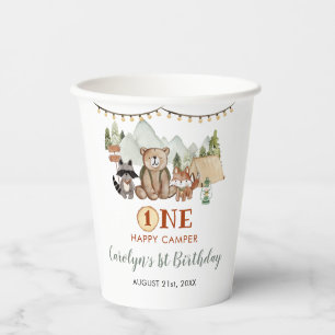 Gobelets En Papier Woodland One Happy Camper Premier Anniversaire