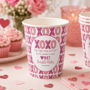 Gobelets En Papier XOXO Hugs & Kisses Saint Valentin 1er anniversaire