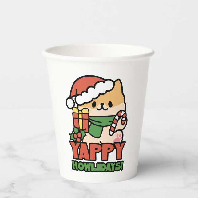 Gobelets En Papier Yappy Howlidays - Jote Christmas Dog Cartoon (Recto)