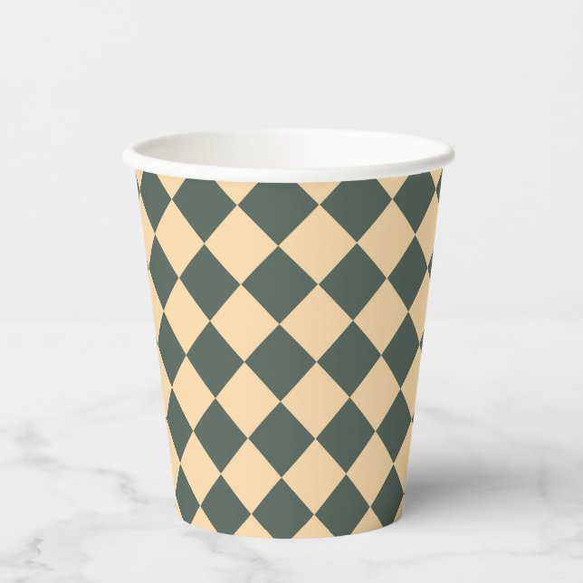 Gobelets En Papier Yellow Green Checker Diamond Pattern (Recto)
