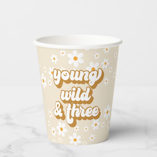 Gobelets En Papier Young Wild et Three Retro Daisy 3e anniversaire (Recto)