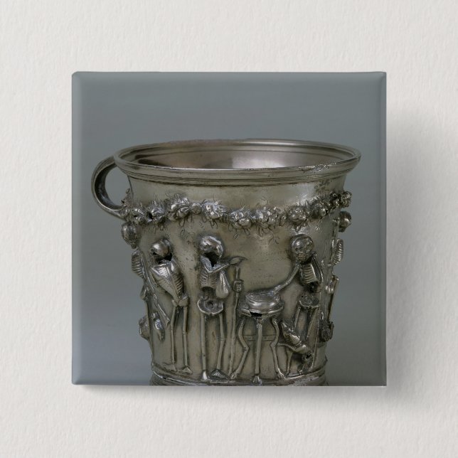 Goblet embossed with skeletons 2 inch square button (Front)