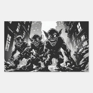 Goblin Demons Derelict City BW Retro Comic Style Sticker