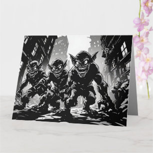 Goblin Demons Derelict Street BW 50s Graphic Style Card