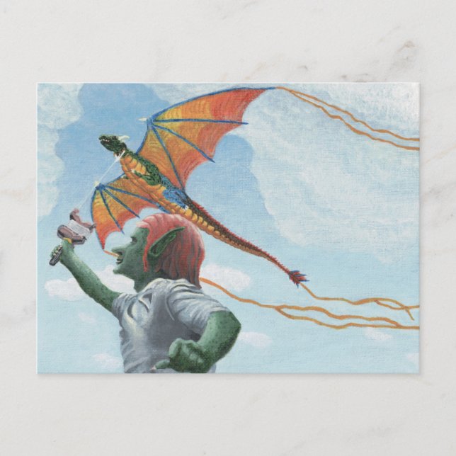 Goblin Flying Rainbow Dragon Fantasy Art Postcard (Front)