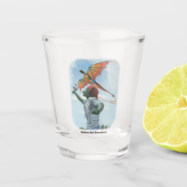 Goblin Flying Rainbow Dragon Fantasy Shot Glass (Front)