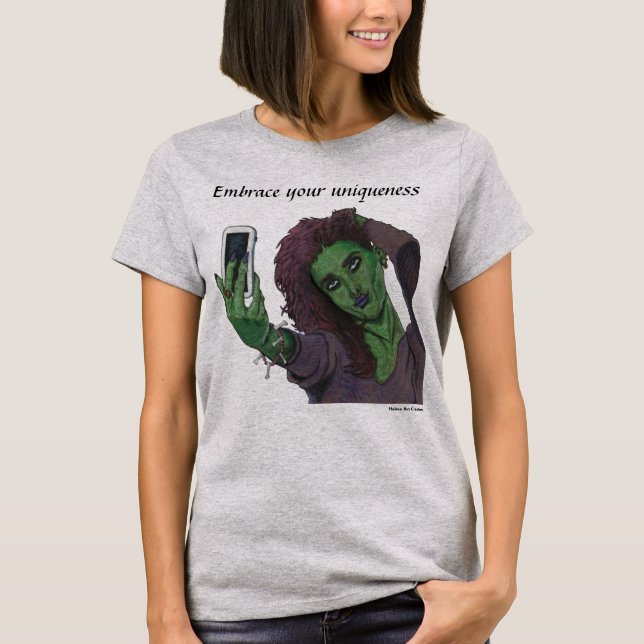 Goblin Girl Cell Phone Selfie Fantasy Art Shirts (Front)