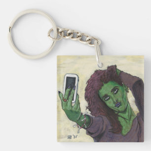 Goblin Girl Cell Phone Selfie Graphic Keychain