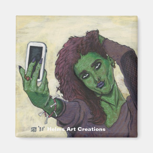 Goblin Girl Téléphone Selfie Bouton Magnet (Devant)