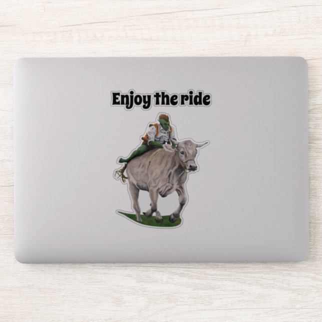 Goblin Rider Ox Racing Fantasy Art Sticker (Computer)