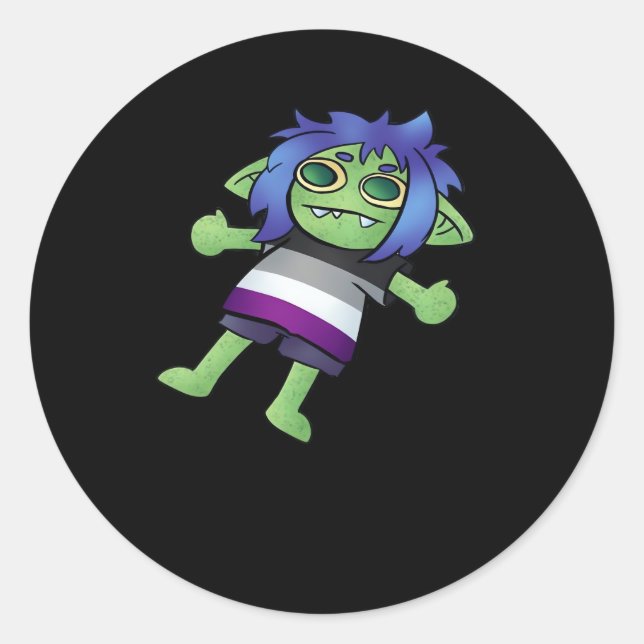 Goblincore Asexual Pride Goblin Classic Classic Round Sticker (Front)