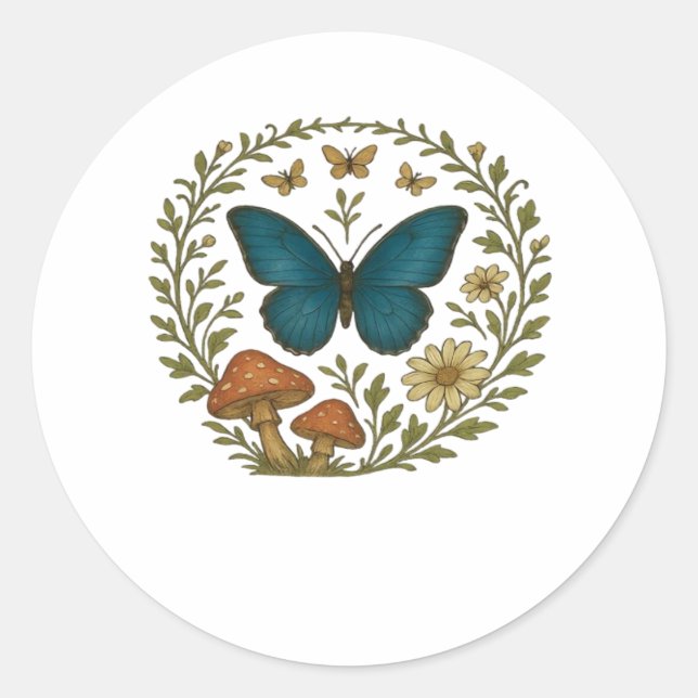 Goblincore Butterfly Fairycore Botanical Apparel C Classic Round Sticker (Front)