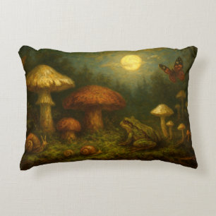 Goblincore Mushrooms, Snails & Frog In Moonlight Accent Pillow