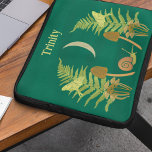 Goblincore Snail and Mushrooms Personalized Laptop Sleeve<br><div class="desc">My illustrations depict a natural world with some dark undertones. A crescent moon hangs in the sky above a scene of green ferns, yellow moths, brown mushrooms and a green and brown snail all set against a painted dark teal coloured background. This laptop sleeve is ready to be personalized with...</div>