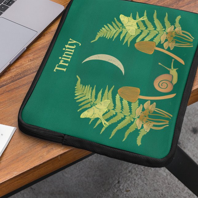 Goblincore Snail and Mushrooms Personalized Laptop Sleeve (Creator Uploaded)