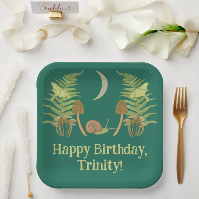 Goblincore Snail and Mushrooms Personalized Paper Plate (Wedding)