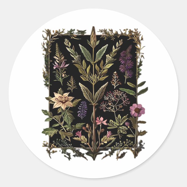 Goblincore Victorian Witch Herbs Classic Classic Round Sticker (Front)