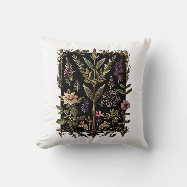 Goblincore Victorian Witch Herbs Classic Throw Pillow (Front)