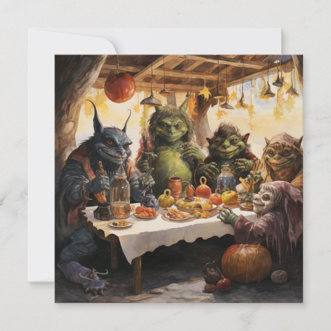 👻🍽️ "Goblins & Grub Gathering"! 🍽️👻 Halloween  Invitation (Front)