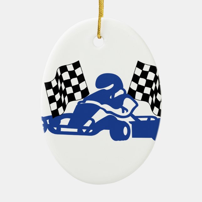 GoCart Racing Flags Ceramic Ornament (Front)