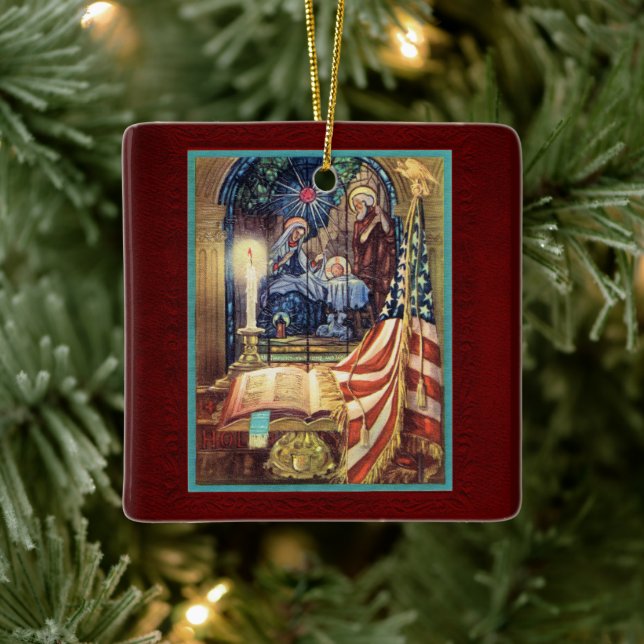 God and Country Patriotic Christmas Ceramic Ornament (Tree)