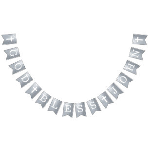 God Bless 4 Letters Name Silver Baptism Communion Bunting Flags
