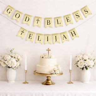 God Bless 6 Letters 2 Crosses Parchment Religious Bunting Flags