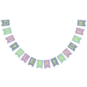 God Bless 6 Letters Blue Green Baptism Communion Bunting Flags