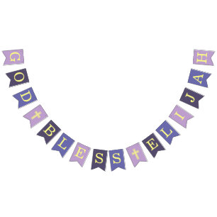 God Bless 6 Letters Boy Purple Baptism Communion B Bunting Flags
