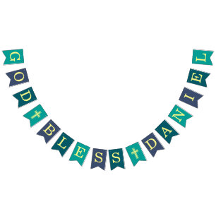 God Bless 6 Letters Boy Teal Baptism Communion Bunting Flags