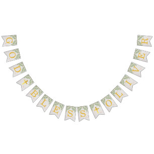 God Bless 6 Letters Foliage Gold Baptism Communion Bunting Flags