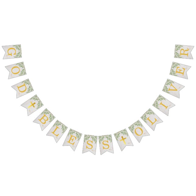God Bless 6 Letters Foliage Gold Baptism Communion Bunting Flags (All)