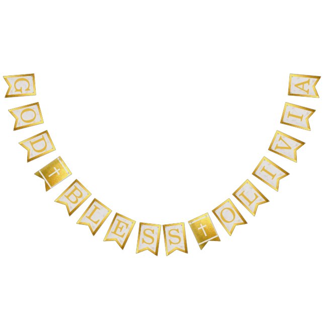 God Bless 6 Letters Gold Marble Baptism Communion Bunting Flags (All)
