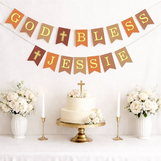 God Bless 6 Letters Neutrals Baptism Confirmation Bunting Flags (Creator Uploaded)