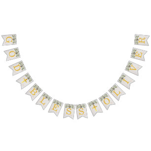 God Bless 6 Letters Olive Leaves Baptism Communion Bunting Flags