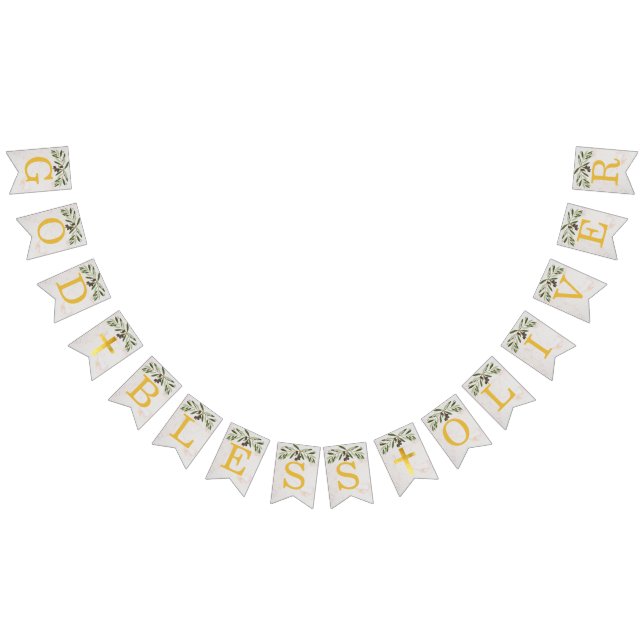 God Bless 6 Letters Olive Leaves Baptism Communion Bunting Flags (All)