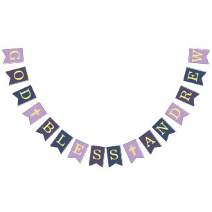 God Bless 6 Letters Purple Navy Baptism Communion Bunting Flags