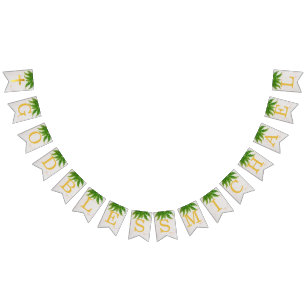 God Bless 7 Letters Foliage Fern Baptism Communion Bunting Flags