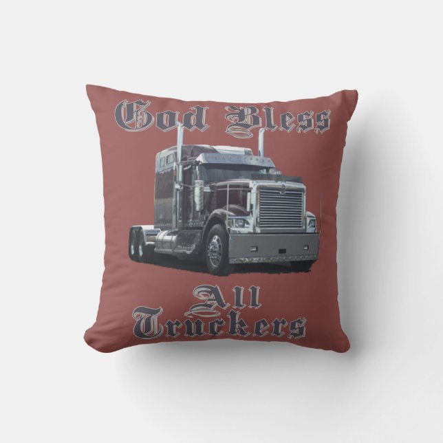 God Bless All Truckers Throw Pillow (Front)