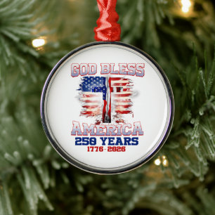 God Bless America 250 Years 1776 2026 Metal Ornament
